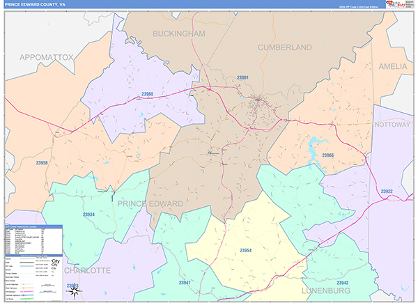 Prince Edward County, VA Zip Code Map